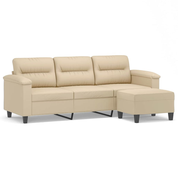 3-Sitzer Sofa mit Hocker Creme