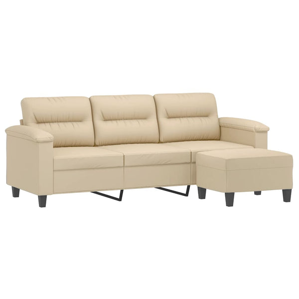 3-Sitzer Sofa mit Hocker Creme