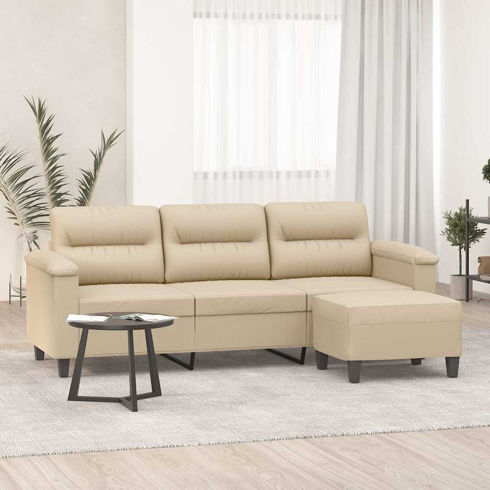 3-Sitzer Sofa mit Hocker Creme
