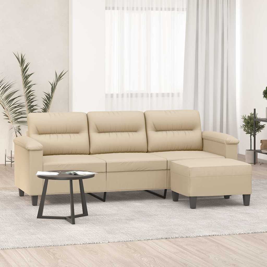 3-Sitzer Sofa mit Hocker Creme