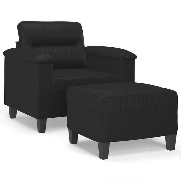 vidaXL Fauteuil avec tabouret Noir 60 cm Similicuir
