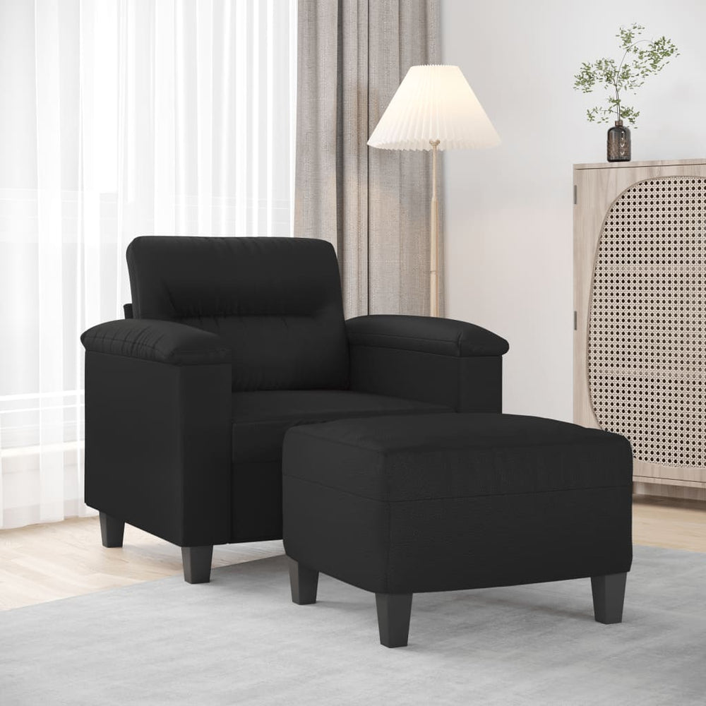 Sessel mit Hocker Schwarz Kunstleder 60cm