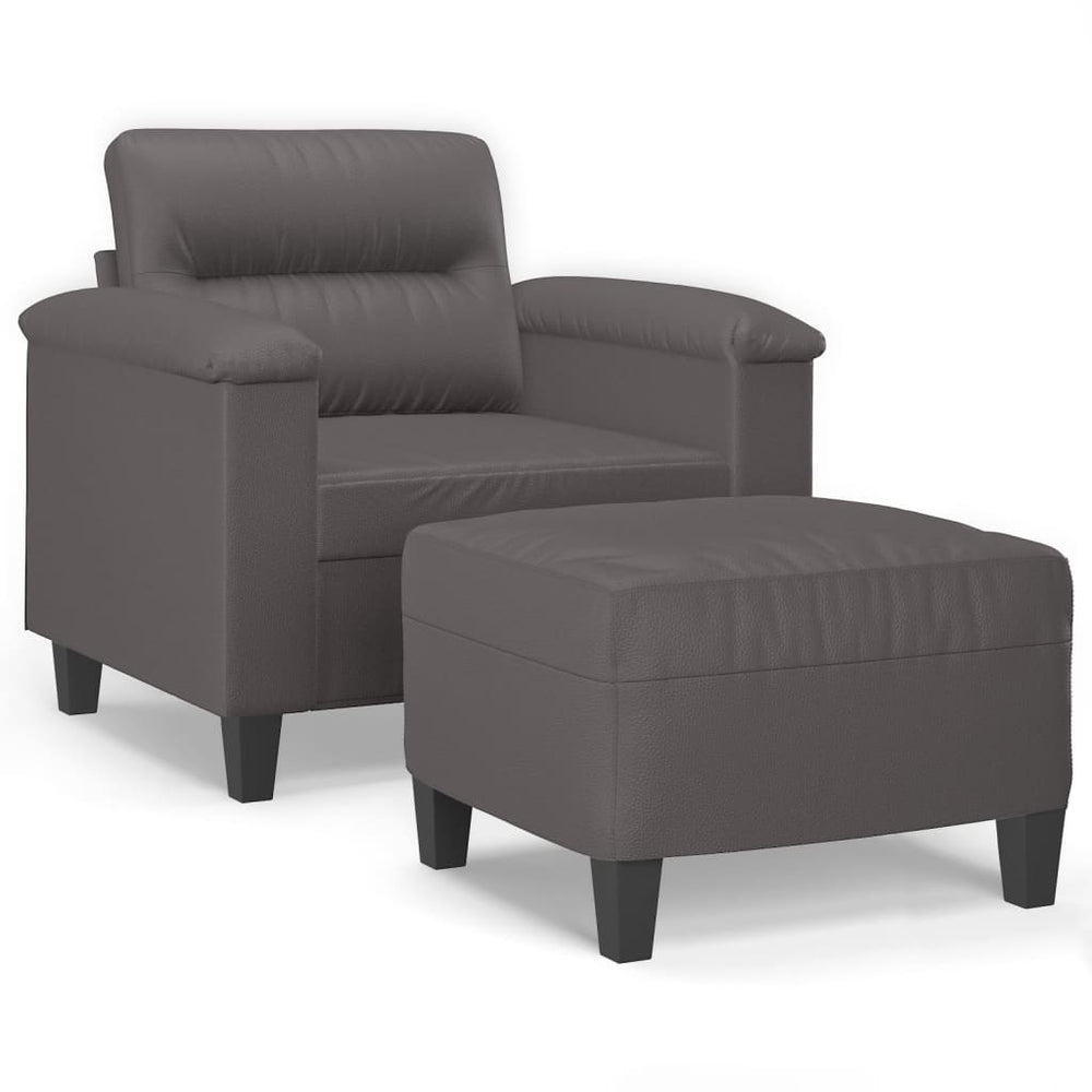 Sessel mit Hocker Grau Kunstleder 60 cm