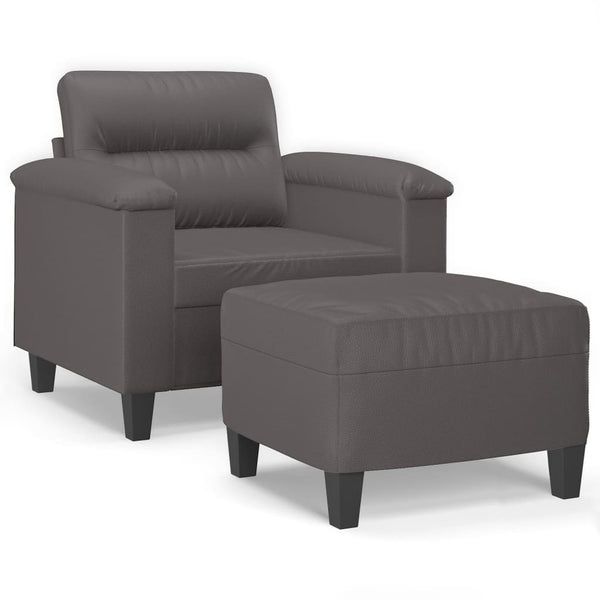Sessel mit Hocker Grau Kunstleder 60 cm