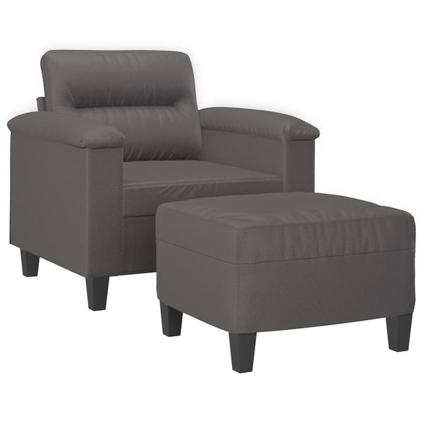 Sessel mit Hocker Grau Kunstleder 60 cm