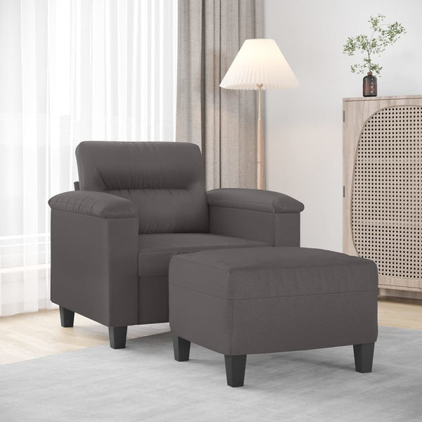 Sessel mit Hocker Grau Kunstleder 60 cm