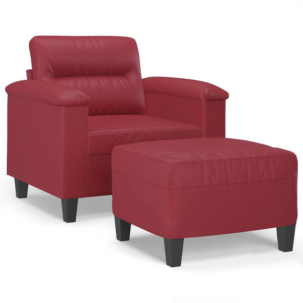 Sessel mit Hocker Weinrot Kunstleder