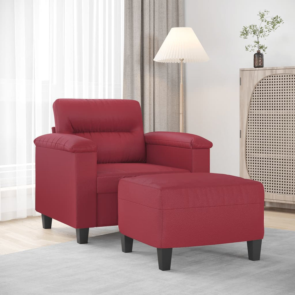 Sessel mit Hocker Weinrot Kunstleder