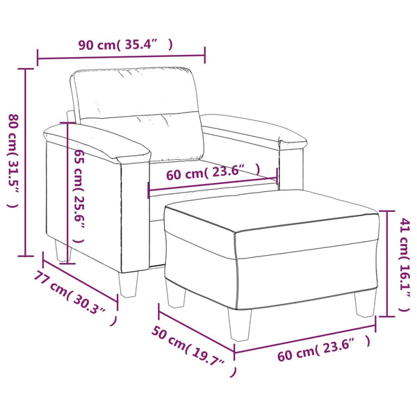 Sessel mit Hocker Cappuccino-Braun Kunstleder