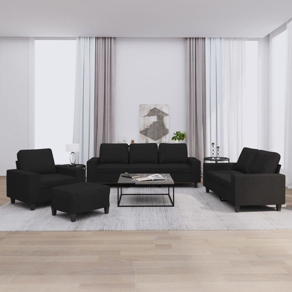 4-tlg. Schwarze Stoff Sofagarnitur