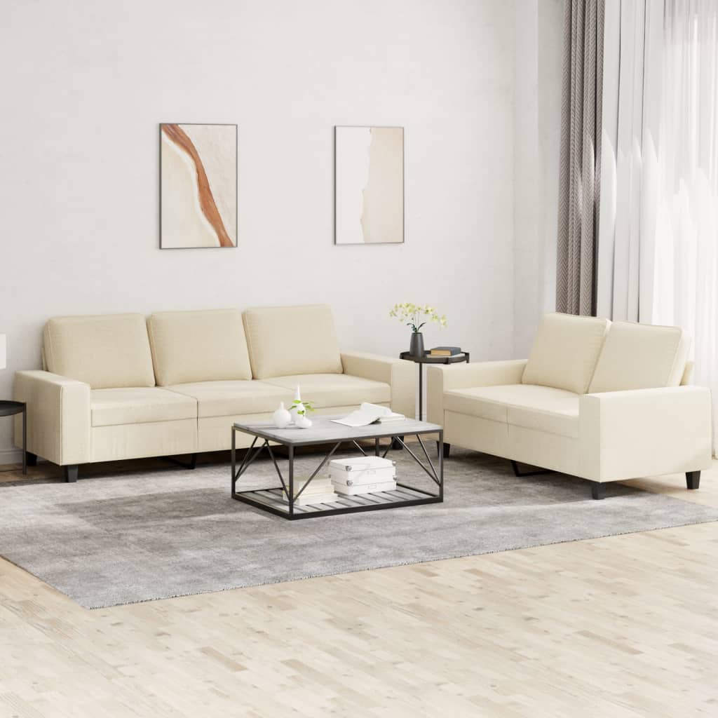 2-teilige Sofagarnitur Creme Stoff