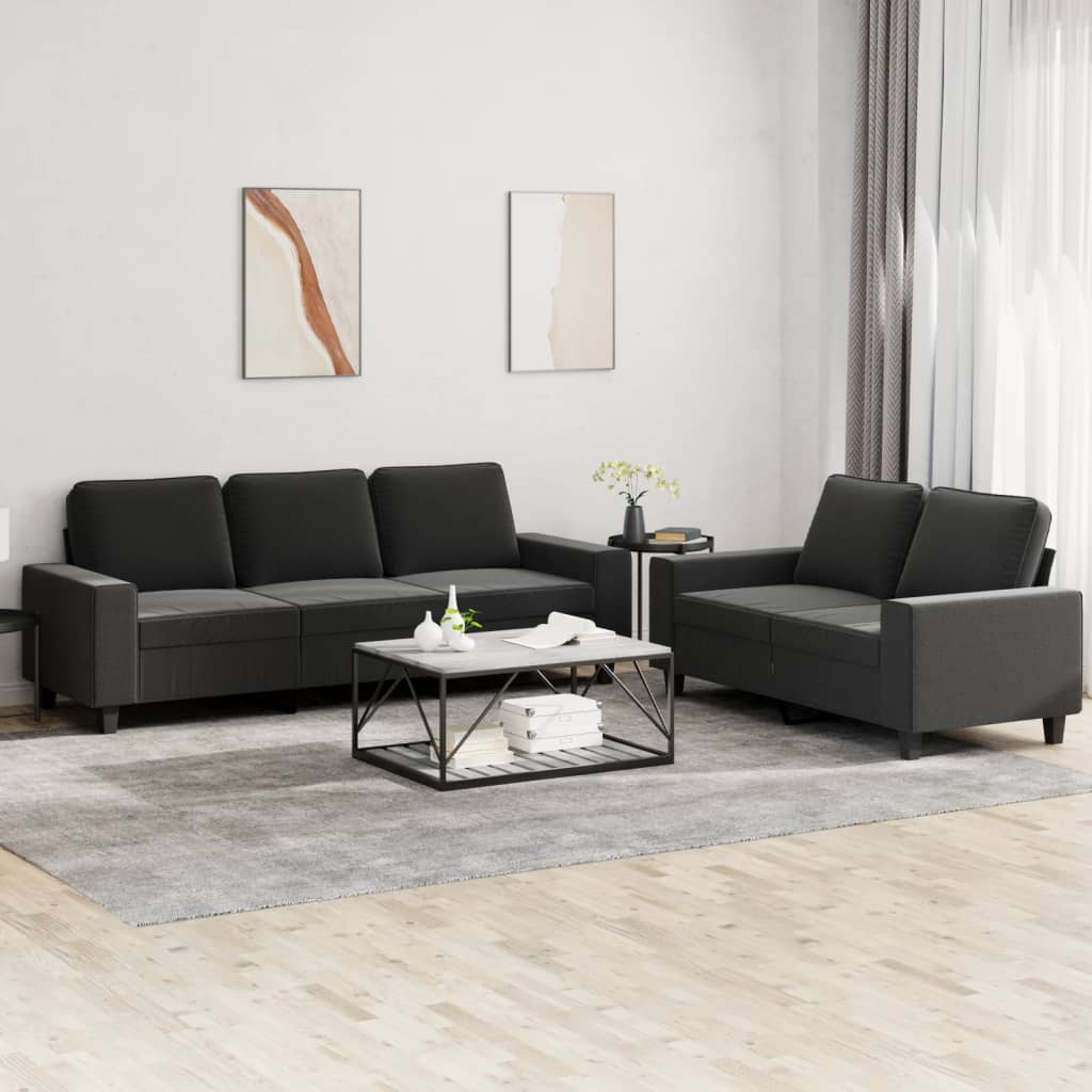 2-teilige Sofagarnitur Schwarz Stoff