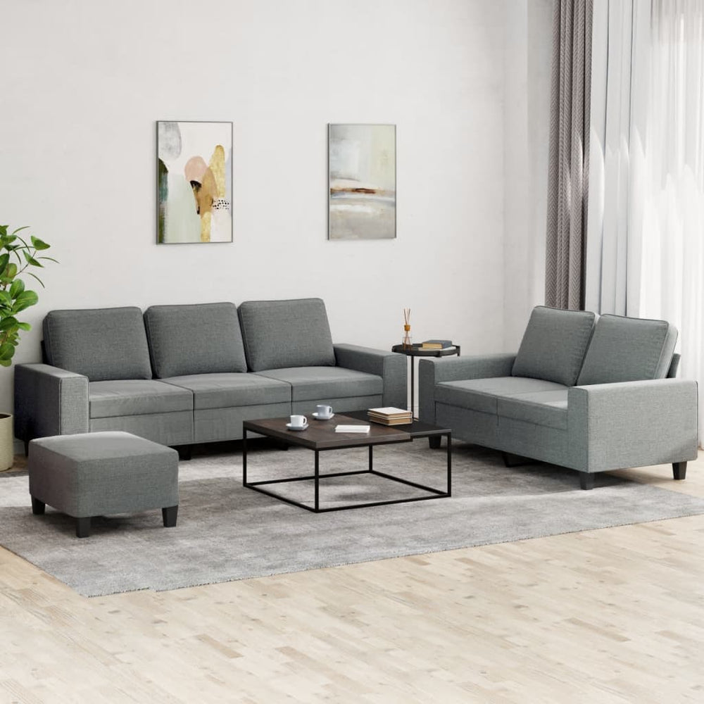 3-teilige Sofagarnitur Dunkelgrau Stoff