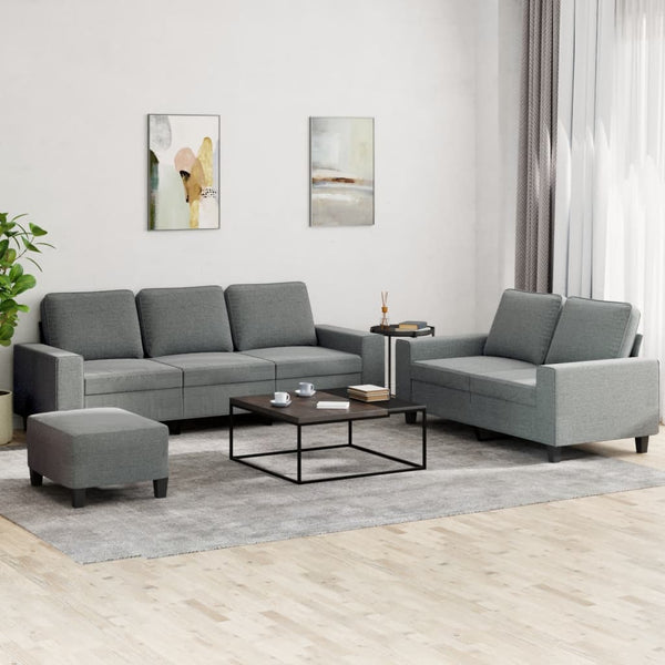 3-teilige Sofagarnitur Dunkelgrau Stoff