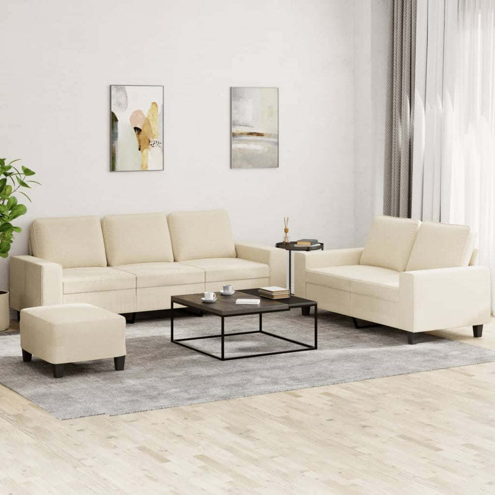 3-teilige Sofagarnitur Creme Stoff