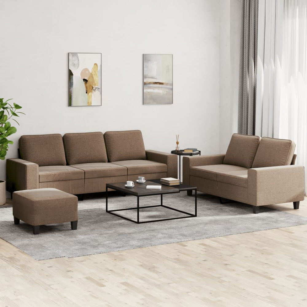 3-teilige Stoff Sofagarnitur Braun