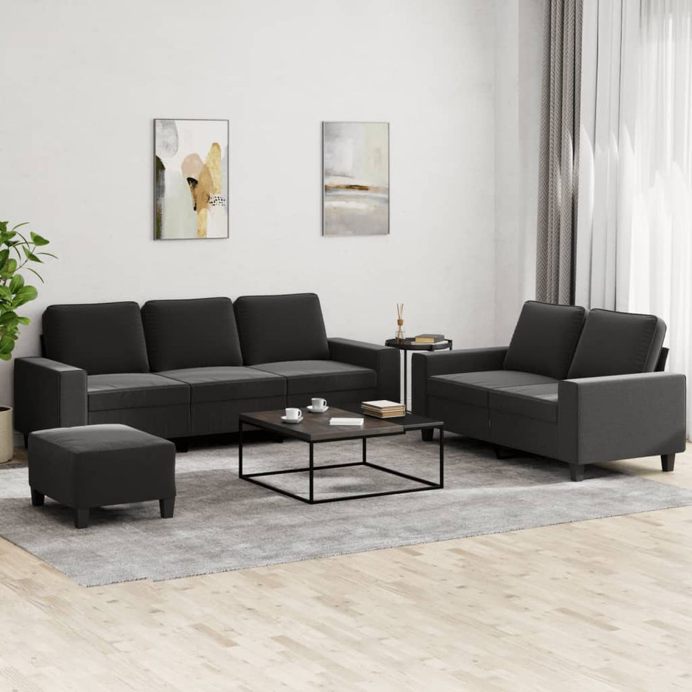 3-teilige Sofagarnitur Schwarz Stoff