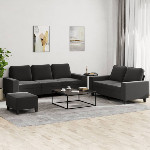 3-teilige Sofagarnitur Schwarz Stoff