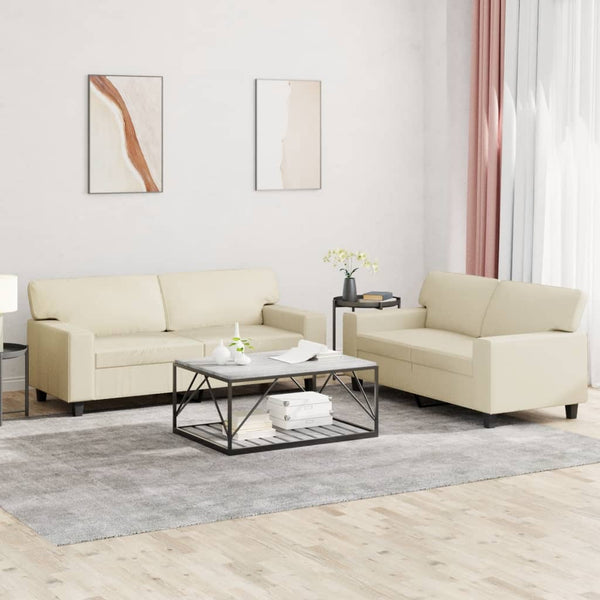 2-teilige Sofagarnitur Creme Kunstleder