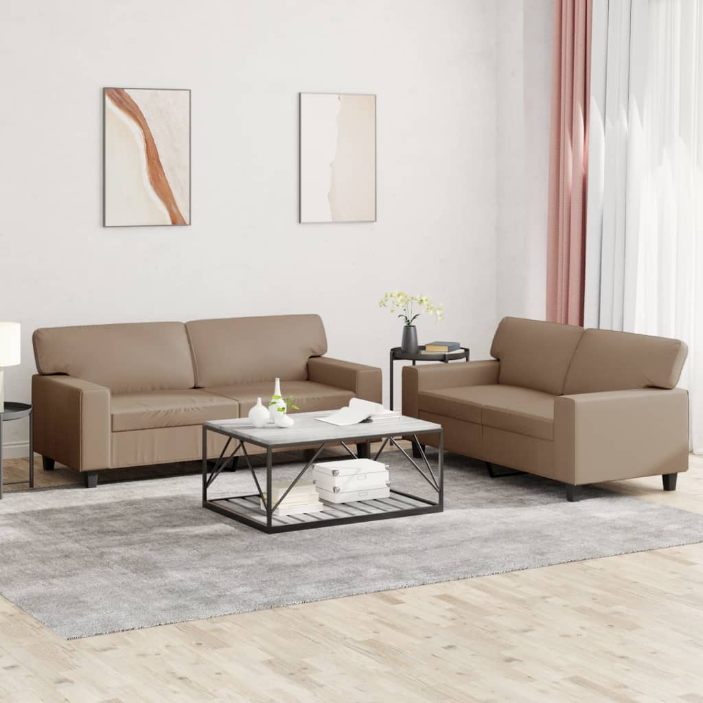 2-teilige Sofagarnitur Cappuccino-Braun Kunstleder
