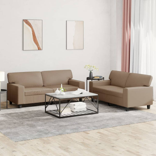 2-teilige Sofagarnitur Cappuccino-Braun Kunstleder