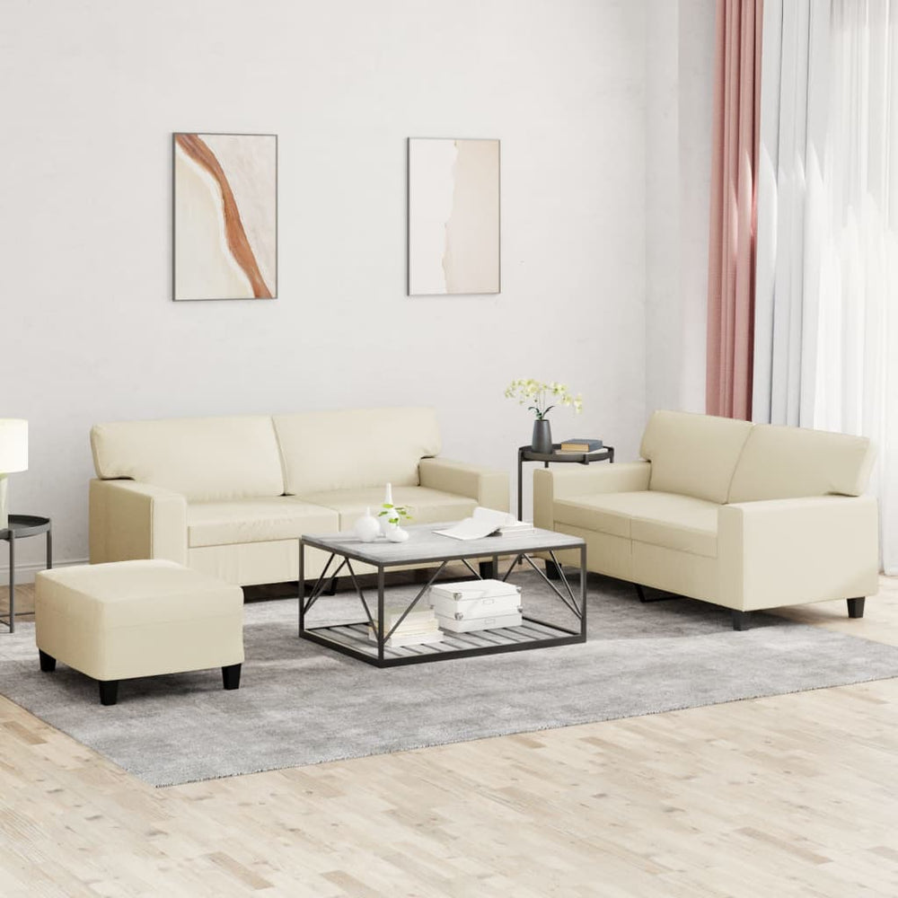 3-teilige Sofagarnitur Creme Kunstleder