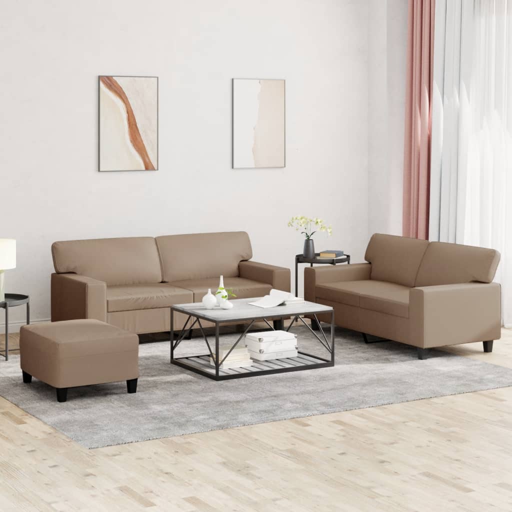 3-teilige Sofagarnitur Cappuccino-Braun Kunstleder