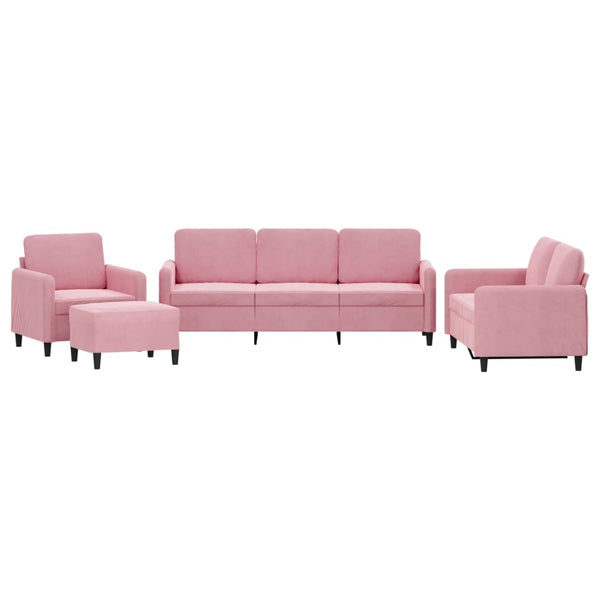 Rosa Samt Sofagarnitur, 4-teilig