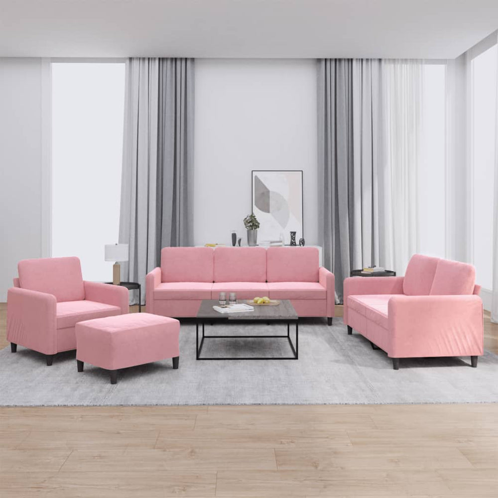 Rosa Samt Sofagarnitur, 4-teilig