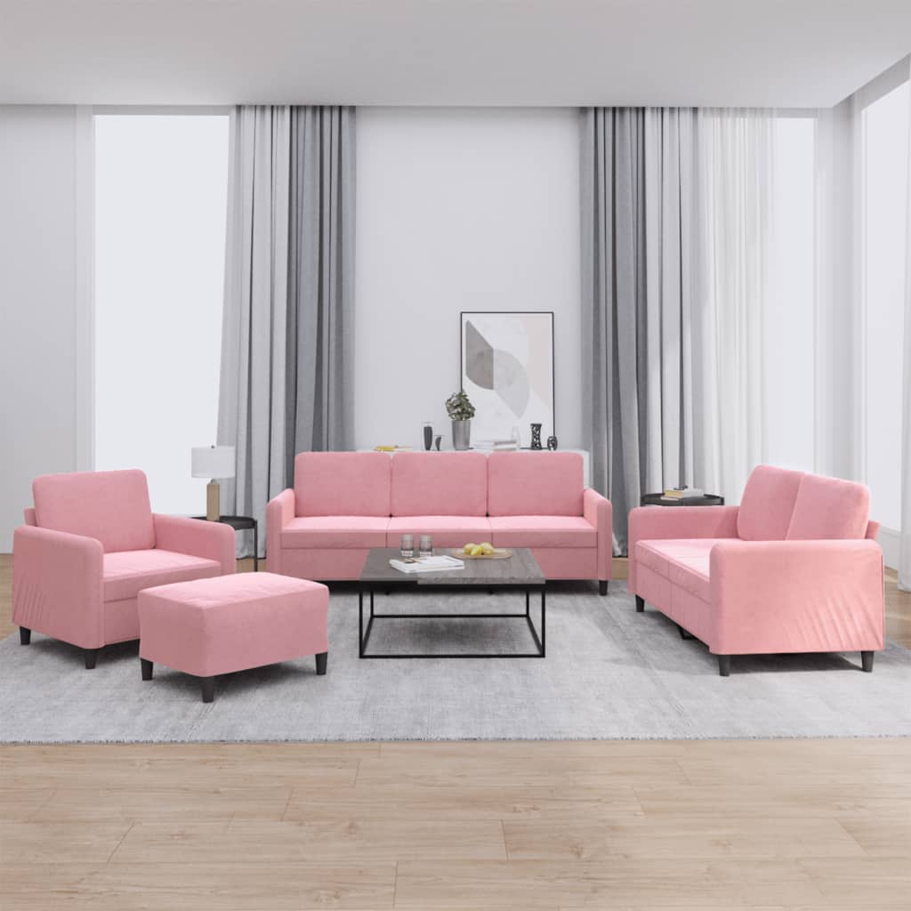 Rosa Samt Sofagarnitur, 4-teilig