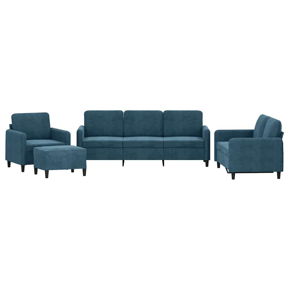 4-teilige blaue Samt Sofagarnitur