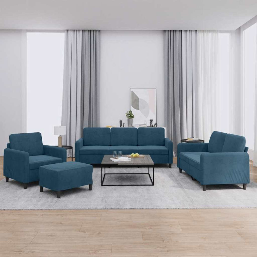 4-teilige blaue Samt Sofagarnitur