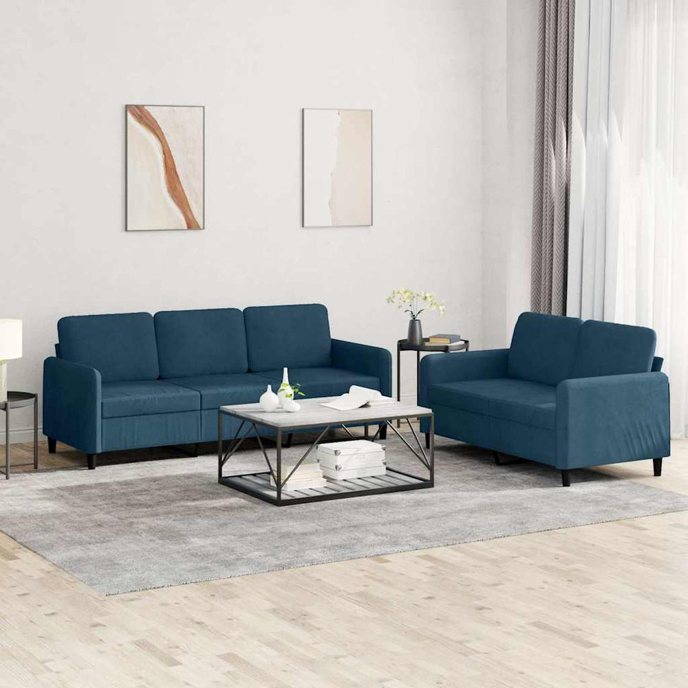 2-tlg. Sofa-Set Blau Samt