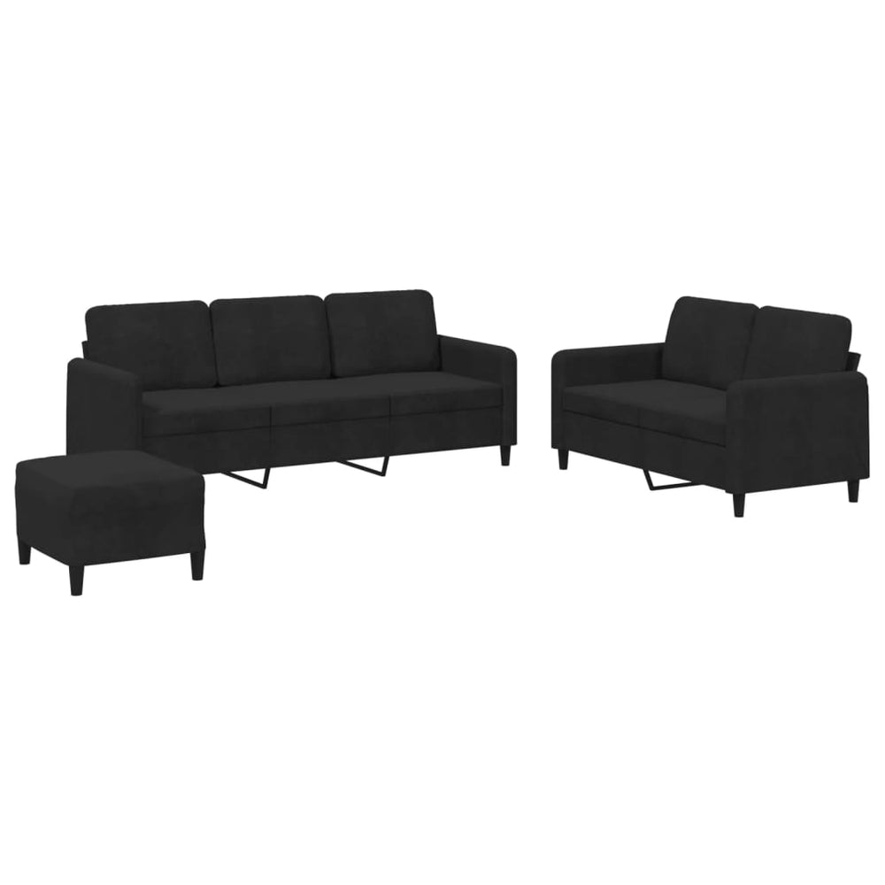 3-tlg. Sofa Set Schwarz Samt