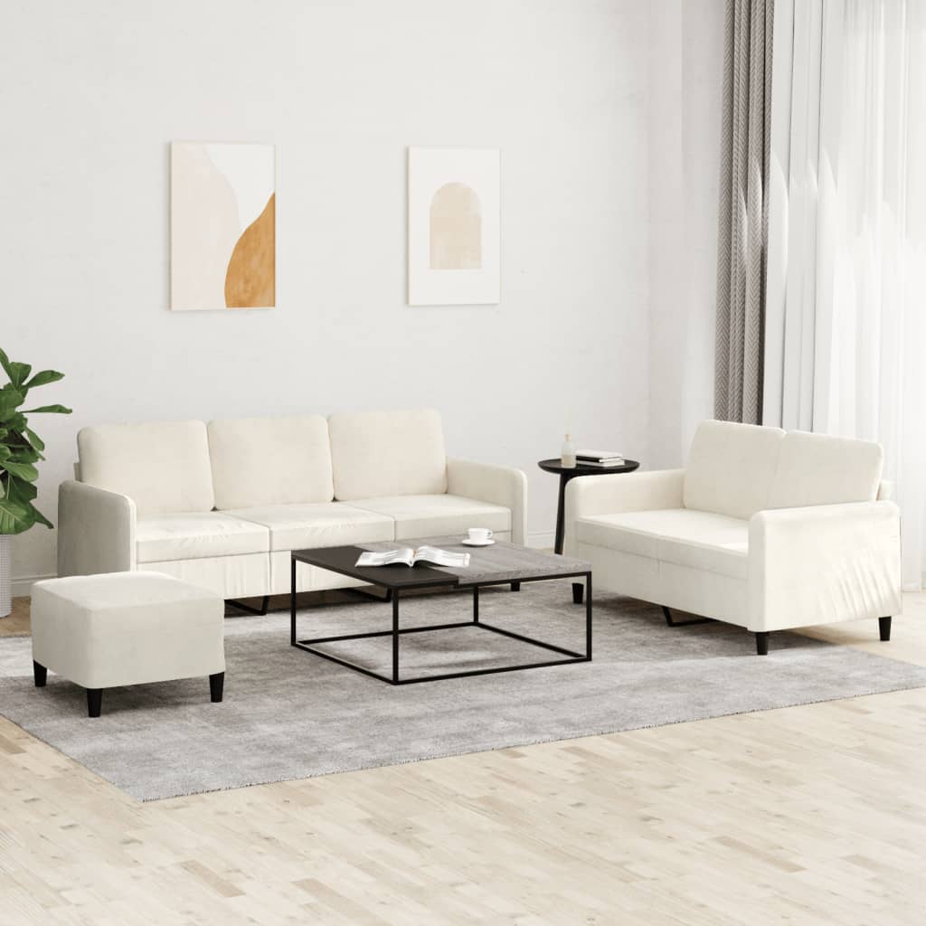 3-teilige Sofagarnitur Creme Samt