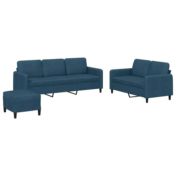 3-teilige Samt Sofagarnitur Blau