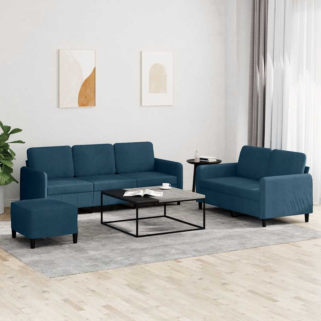 3-teilige Samt Sofagarnitur Blau