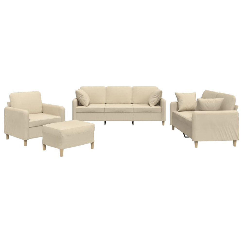 4-tlg. Sofagarnitur Creme Stoff mit Kissen