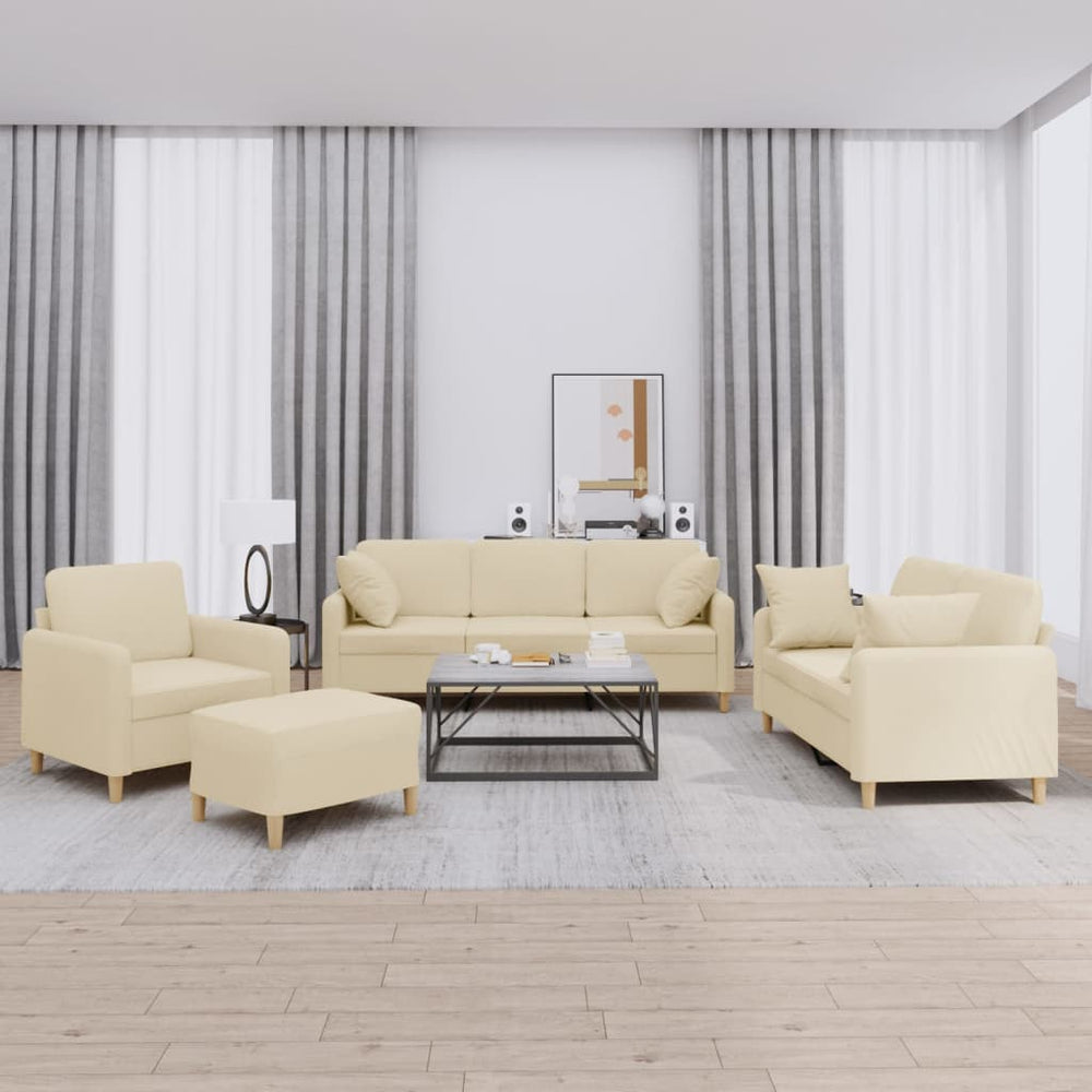 4-tlg. Sofagarnitur Creme Stoff mit Kissen