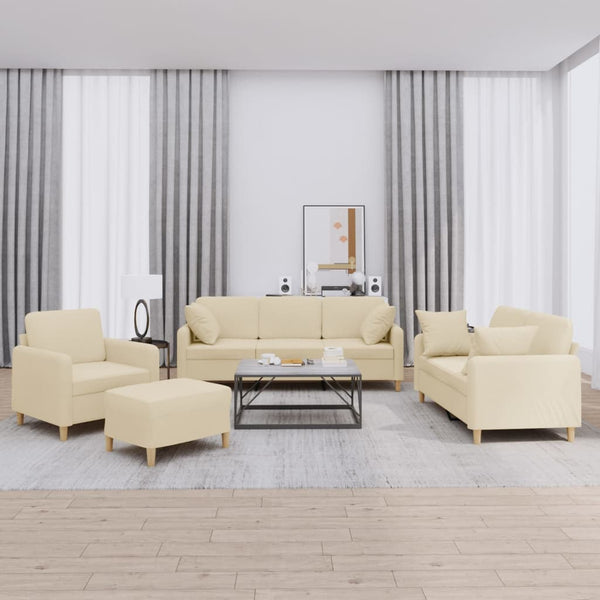 vidaXL 4-Piece Sofa Set with Cushions Cream Fabric