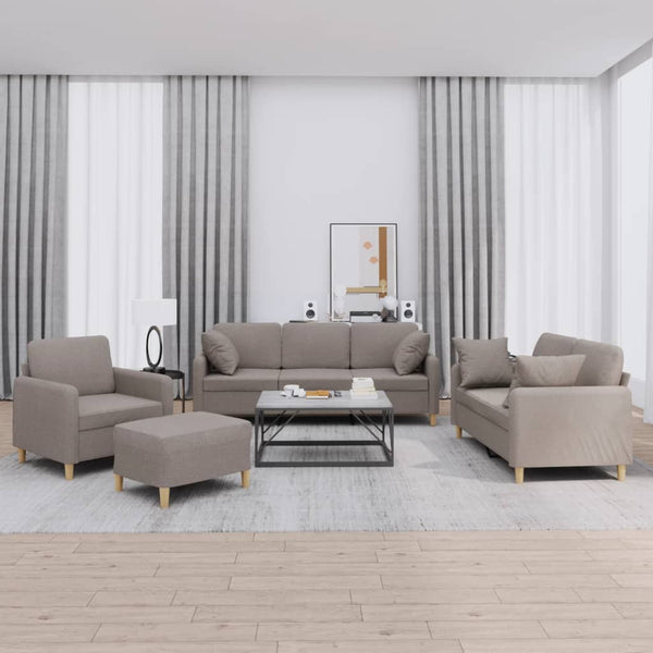 4-tlg. Sofagarnitur Taupe Stoff mit Kissen
