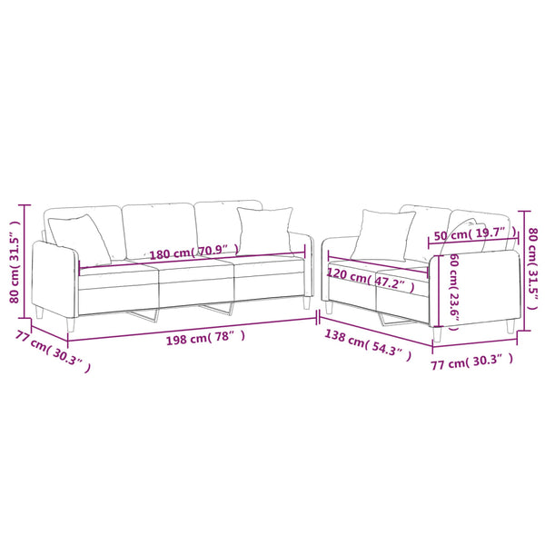 2-teilige Sofagarnitur Creme Stoff