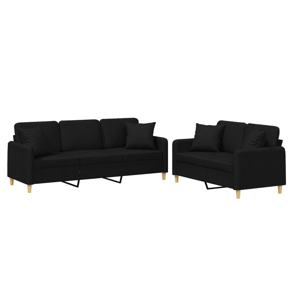 2-tlg. Sofa-Set mit Kissen, Schwarz