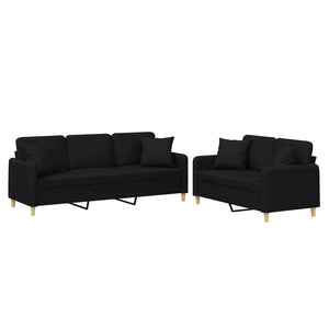 2-tlg. Sofa-Set mit Kissen, Schwarz