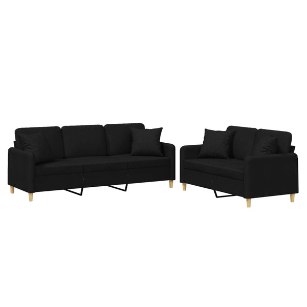 2-tlg. Sofa-Set mit Kissen, Schwarz