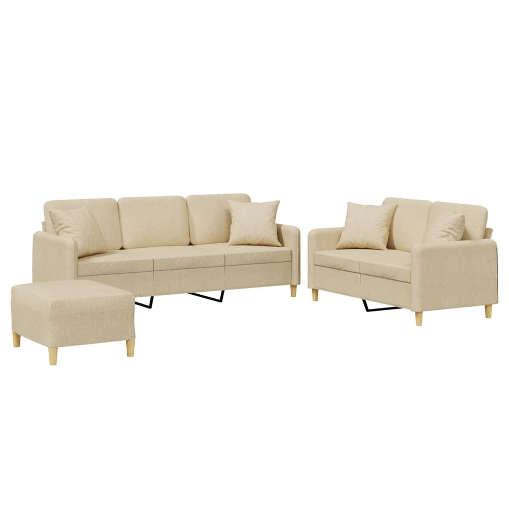 3-teilige Sofagarnitur Creme Stoff
