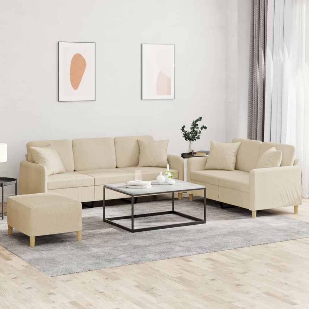3-teilige Sofagarnitur Creme Stoff