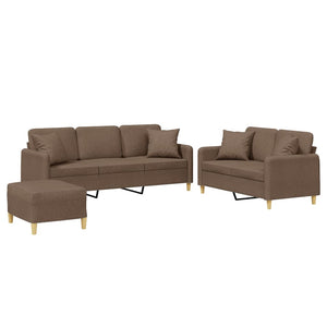 3-teilige Sofagarnitur Braun Stoff mit Kissen