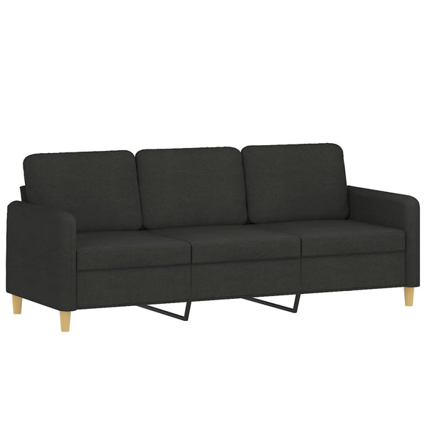 3-tlg. Sofagarnitur mit Kissen, Schwarz
