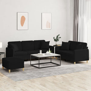 3-tlg. Sofagarnitur mit Kissen, Schwarz
